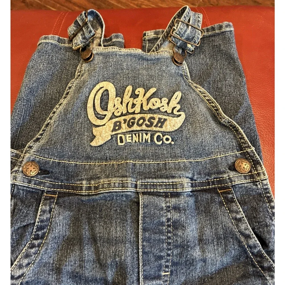 OshKosh Bgosh Toddler Overalls 3T Blue Denim Vestbak Embroidered Patch Logo Bib